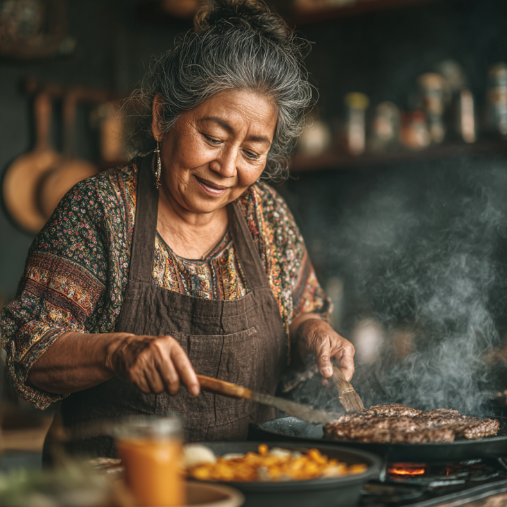 Pareja de adultos mayores preparando comida saludable